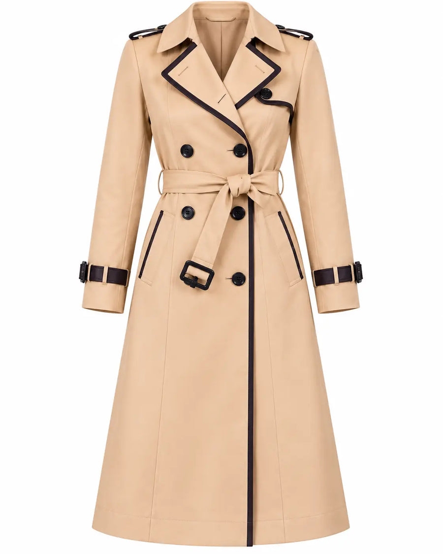 Trench Femme Beige - Long Double Boutonnage Ceinturé Beige
