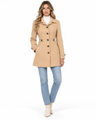 Women's Champagne Trench Coat – Double-Breasted Belted Notch Collar - Champagne