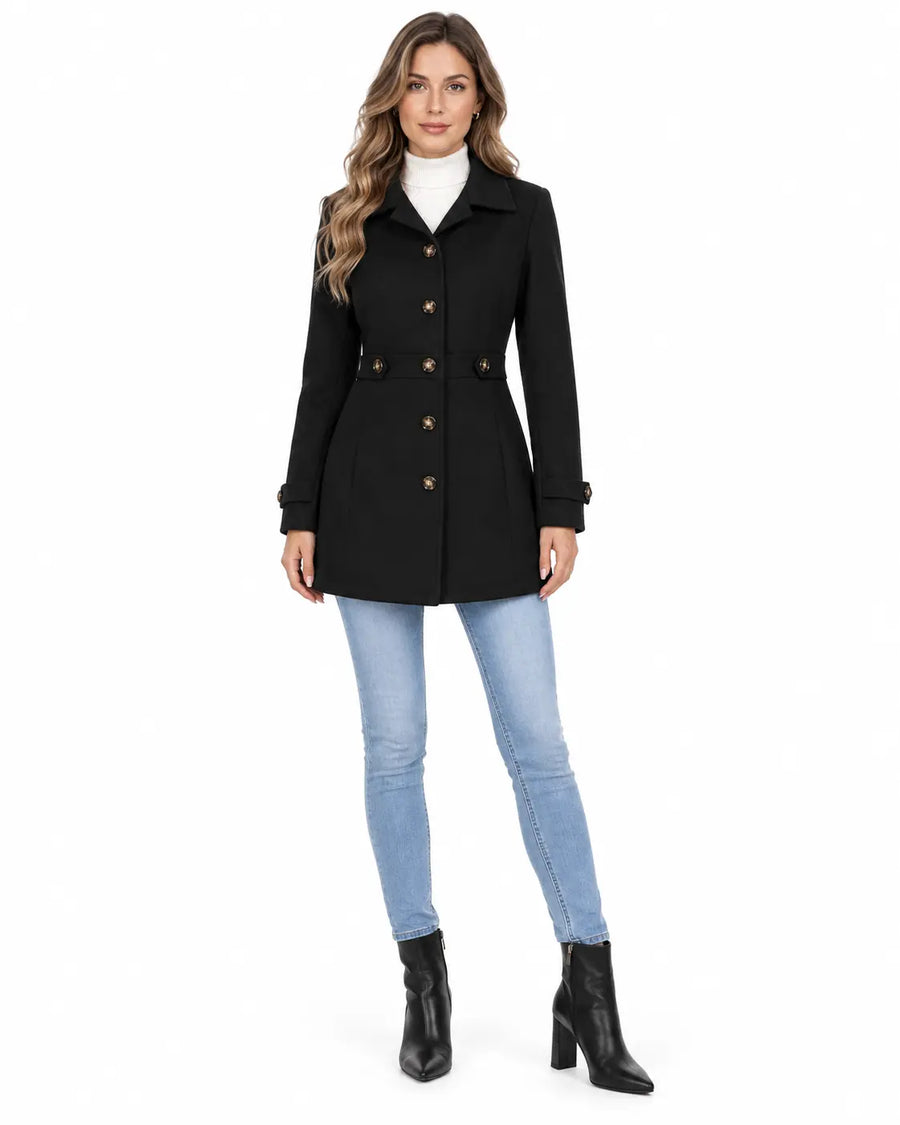 Trench Femme Champagne - Double Boutonnage Ceinturé Col Cranté Noir porté