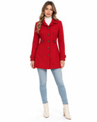 Women's Champagne Trench Coat – Double-Breasted Belted Notch Collar - Red