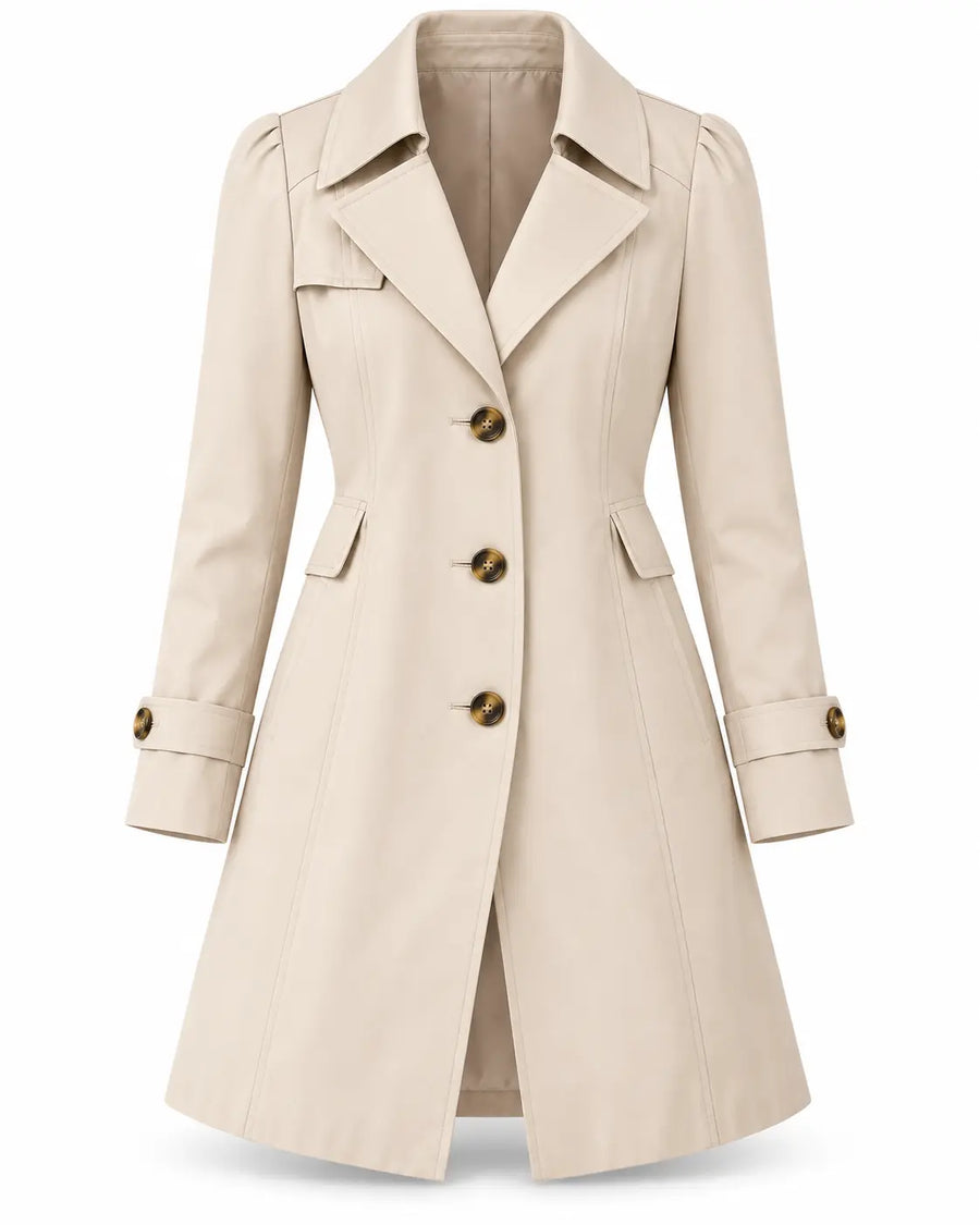 Trench Femme - Court Cintré Croisé Col Revers Poches Passepoilées Beige