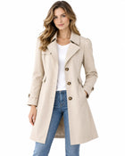 Women's Trench Coat – Cropped Fitted Double-Breasted Lapel Collar Piped Pockets - Beige