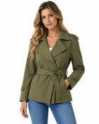 Women's Trench Coat – Cropped Straight Double-Breasted Belted Notch Collar Epaulettes - Khaki