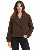 Women's Trench Coat – Cropped Wool-Blend Double-Breasted Oversized - Khaki