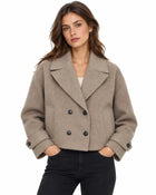 Women's Trench Coat – Cropped Wool-Blend Double-Breasted Oversized - Brown