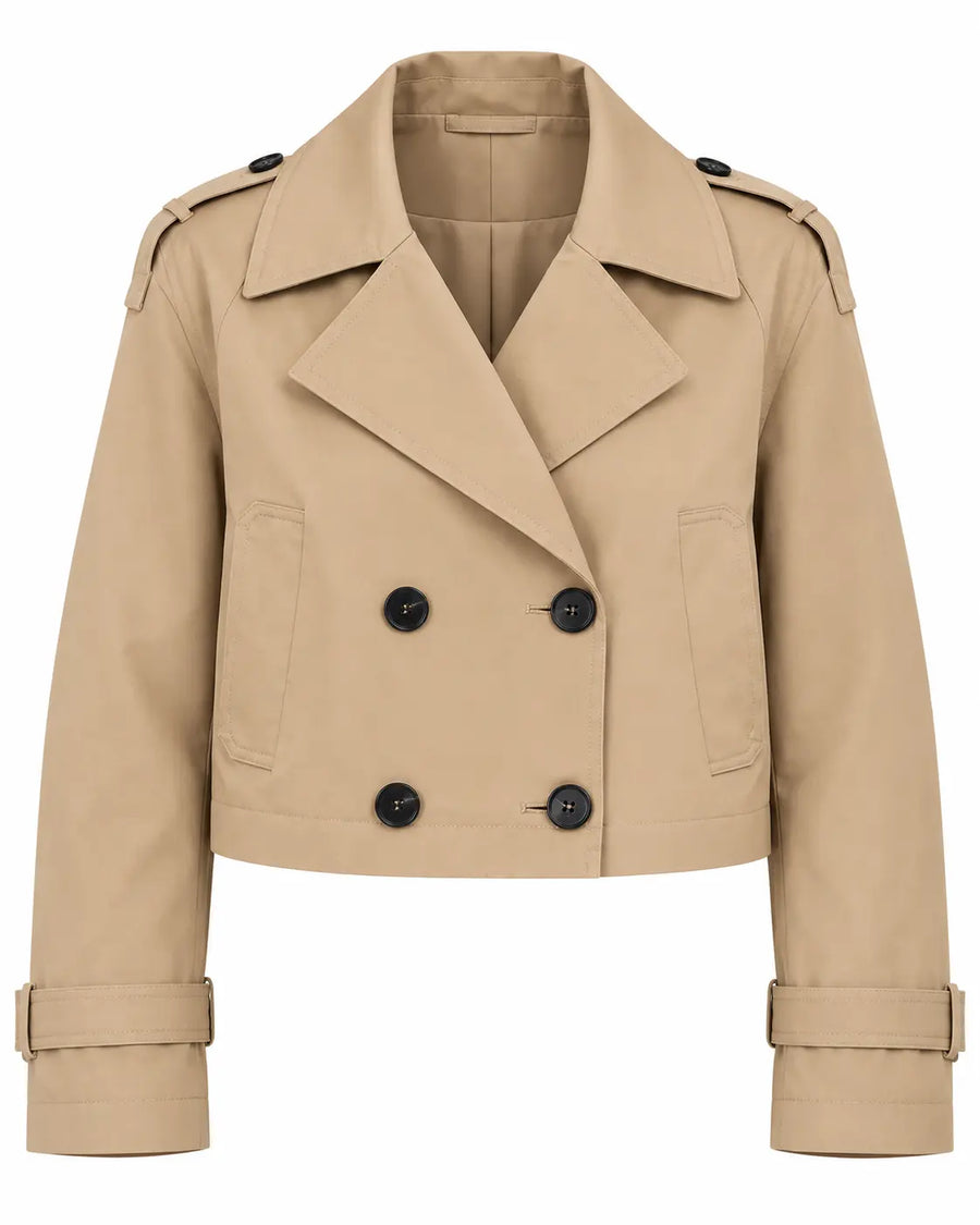 Trench Femme - Court Oversize Col Cranté Croisé Épaulettes Kaki