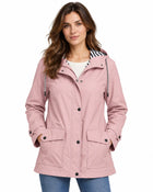 Women's Fern Green Trench Coat – Long Hooded Buttoned Polyester - Pink