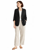 Women's Cotton Linen Blazer – Tailored Jacket - Black