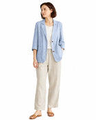 Women's Cotton Linen Blazer – Tailored Jacket - Light Blue