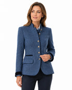 Women's Vintage-Style Buttoned Wool Blazer - Dark Blue