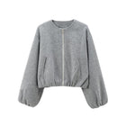 Women's Zip-Up Bomber Jacket with Loose Sleeves - Grey