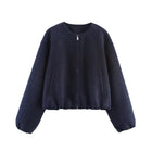 Women's Zip-Up Bomber Jacket with Loose Sleeves - Navy F6