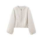 Women's Zip-Up Bomber Jacket with Loose Sleeves - Off-White