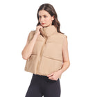 Women's Cropped Padded Sleeveless Jacket - Caramel