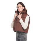 Women's Cropped Padded Sleeveless Jacket - Coffee
