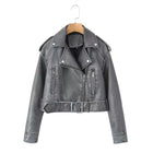 Women's Loose-Fit Leather Jacket - Washed Grey