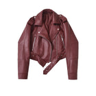 Women's Loose-Fit Leather Jacket - Wine Red