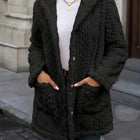 Women's Plus-Size Mid-Length Buttoned Hooded Coat - Black