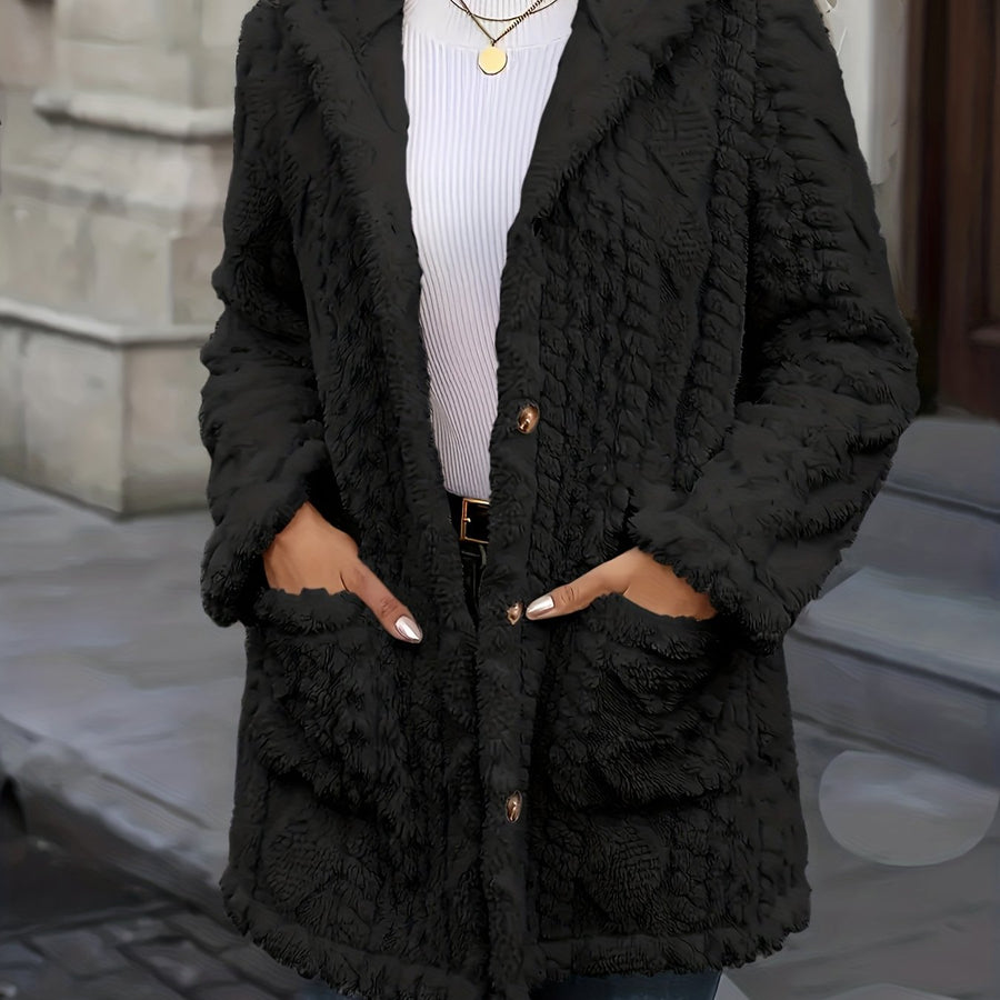 Manteau Femme Grande Taille Mi-Long à Capuche Boutonné Hiver - photo produit 11