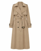 Women's Long Belted Trench Coat - Khaki