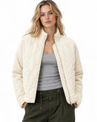 Women's Quilted Jacket – High Collar Patch Pockets - Beige