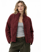 Women's Quilted Jacket – High Collar Patch Pockets - Burgundy