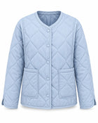Women's Quilted Jacket – Round Neck Diamond Pattern - Blue