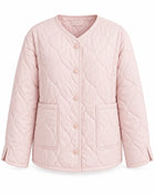 Women's Quilted Jacket – Round Neck Diamond Pattern - Pink