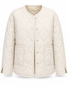 Women's Quilted Jacket – Round Neck Diamond Pattern - Beige