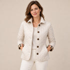 Women's Quilted Jacket – Turn-Down Collar Button Fastening - White
