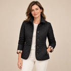 Women's Quilted Jacket – Turn-Down Collar Button Fastening - Black