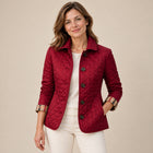 Women's Quilted Jacket – Turn-Down Collar Button Fastening - Dark Red