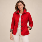 Women's Quilted Jacket – Turn-Down Collar Button Fastening - Red