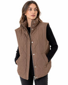 Women's Buttoned Sleeveless Jacket - Caramel