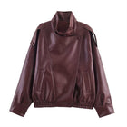 Women's Loose-Fit Faux Leather Jacket - Burgundy