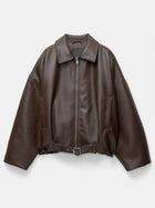 Women's Loose-Fit Faux Leather Jacket - Brown