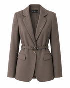 Women's Belted Tailored Blazer Jacket - Brown