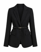 Women's Belted Tailored Blazer Jacket - Black