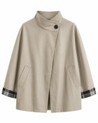 Women's Cropped Trench Coat – High Collar, Single Fastening - White