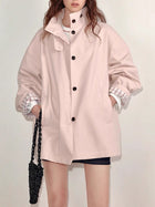 Women's Cropped Oversized Trench Coat – Single Fastening - Pink