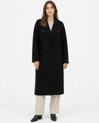 Women's Long Wool Trench Coat - Black