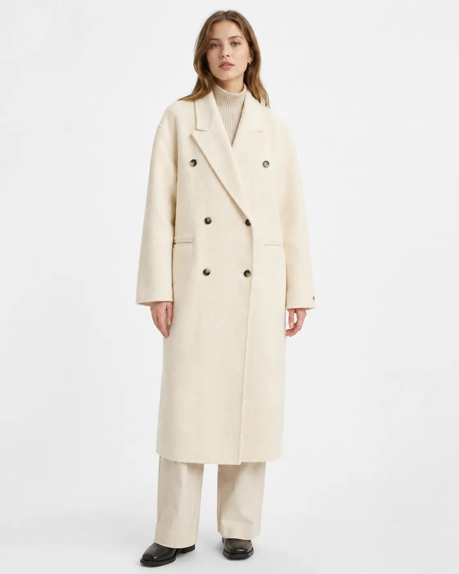 Veste trench longue en laine femme - vue portée
